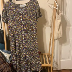 Vintage 90s floral midi dress with lace up back